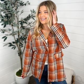 Hold on a Second Plaid Long Sleeve Orange Avery Mae Blazer