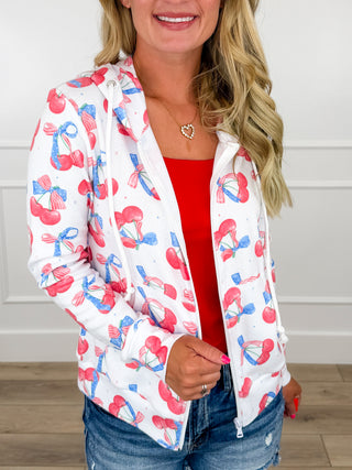 Living in This Moment Lightweight Long Sleeve White Avery Mae Full Zip Hoodie Sweatshirt