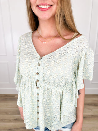 Try it Out Cotton Blend Short Sleeve Green Avery Mae Top