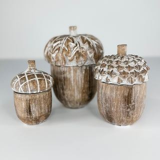 Hide Away Whitewash Acorn Jar - 3 options!