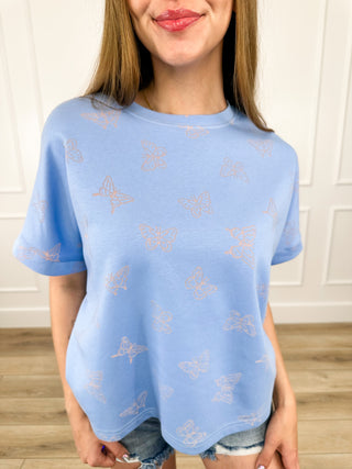 Keep You With Me Rayon Blend Short Sleeve Blue Avery Mae Top