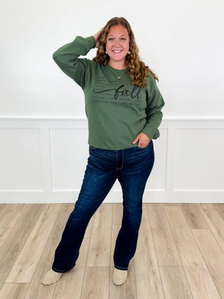 All Things Fall Cotton Blend Long Sleeve Avery Mae Graphic Crewneck Sweatshirt - 3 colors!