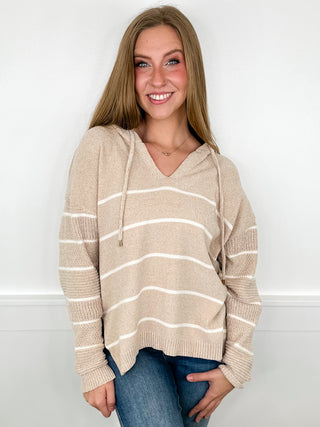 White Birch Time For Success Knit Long Sleeve Oatmeal Hooded Sweater Top