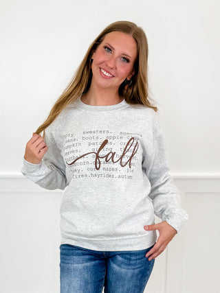 All Things Fall Cotton Blend Long Sleeve Avery Mae Graphic Crewneck Sweatshirt - 3 colors!