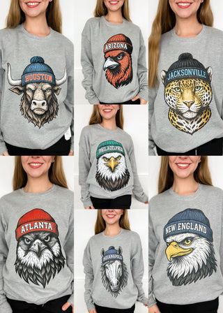 Two Game Day Gear Cotton Blend Long Sleeve Grey Avery Mae Graphic Crewneck Sweatshirt - 10 options!