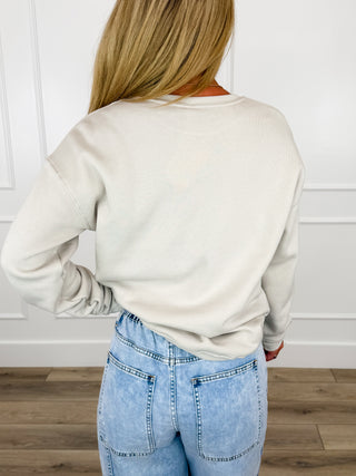 Cozy Season Cotton Blend Long Sleeve Bone Avery Mae Graphic Crewneck Sweatshirt (Bella+Canvas)