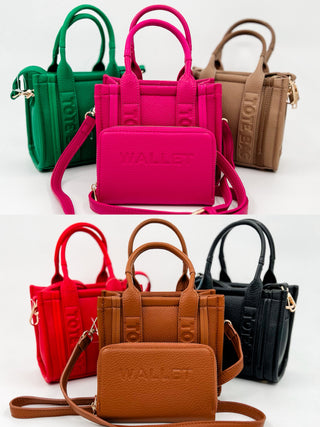 Got it Handled Faux Leather Mini Tote Bag & Wallet Set - 9 colors!