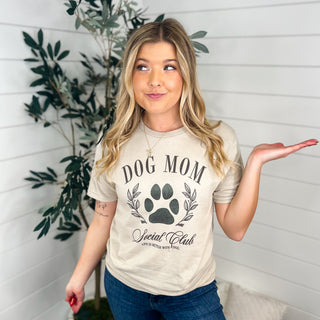 Dog Mom Social Club Cotton Blend Short Sleeve Oat Avery Mae Graphic Tee Shirt