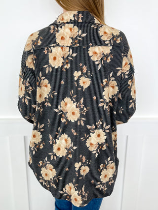 Moody Meadows Ribbed Long Sleeve Charcoal Avery Mae Button Up Top