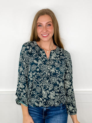 Dear Scarlett Make a Promise Wrinkle-Free 3/4 Sleeve Green Top