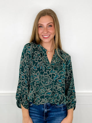 Dear Scarlett Aim True Wrinkle-Free 3/4 Sleeve Green Gabby Top