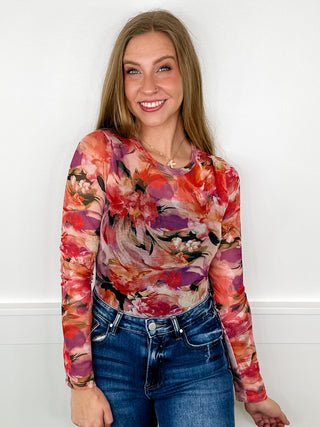 Sew In Love Finding Beauty Sheer Mesh Long Sleeve Pink Top