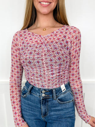 Bloom Through it Sheer Mesh Long Sleeve Ivory Avery Mae Top