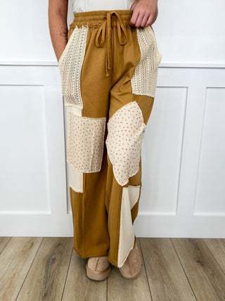 Patching You in High Rise Cotton Blend Wide Leg Camel Avery Mae Bottoms