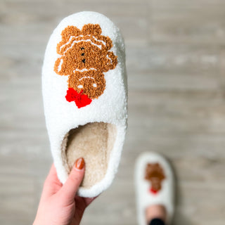 Gingerbread Girl White Fleece Slippers