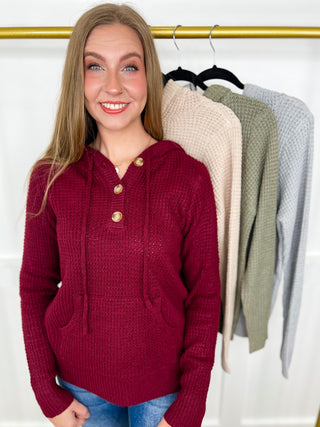 Above the Rest Knit Long Sleeve Avery Mae Hooded Sweater Top - 5 colors!
