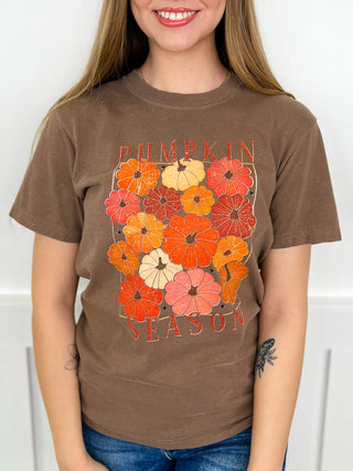 Pumpkin Patch Season Cotton Short Sleeve Mocha Avery Mae Graphic Tee Shirt
