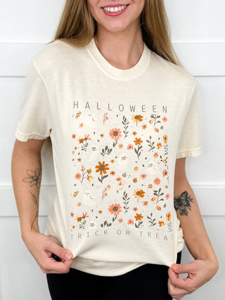 Halloween Trick or Treat Cotton Short Sleeve Cream Avery Mae Graphic Tee Shirt