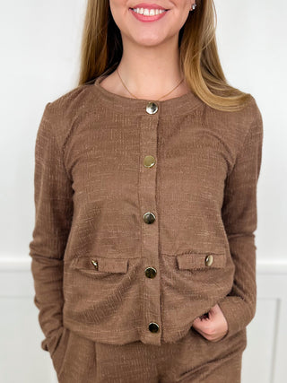 Important Business Long Sleeve Brown Avery Mae Button Up Top