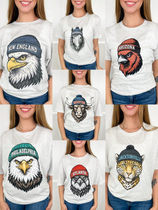 Two Game Day Gear Cotton Blend Short Sleeve Grey Avery Mae Graphic Tee Shirt- 10 options!