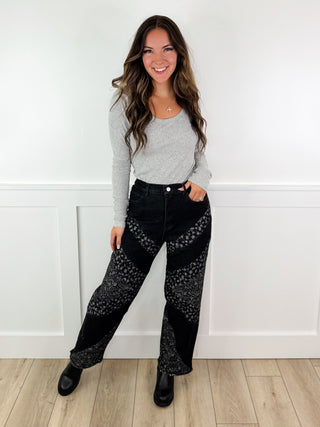 Feeling So Free High Rise Cotton Blend Wide Leg Black Avery Mae Bottoms