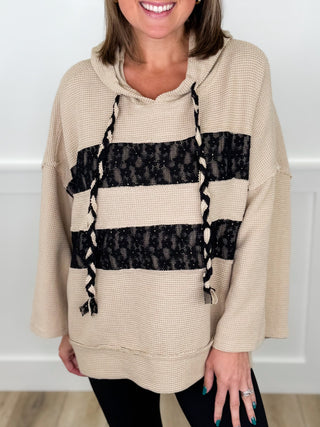 POL On My Level Cotton 3/4 Sleeve Tan Hooded Poncho Top