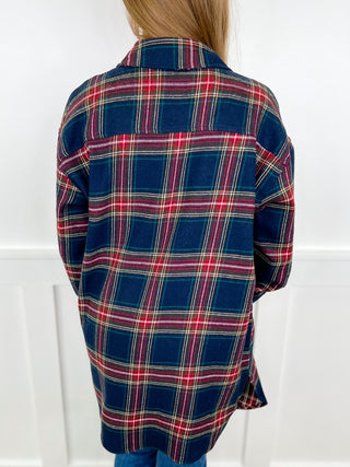 We All Know Knit Long Sleeve Flannel Avery Mae Button Up Tunic Top - 2 colors!