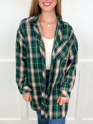 We All Know Knit Long Sleeve Flannel Avery Mae Button Up Tunic Top - 2 colors!
