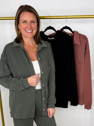 The Moment is Now Ribbed Long Sleeve Avery Mae Button Up Top - 3 colors!