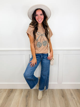 Risen Carrie Tummy Control Mid Rise Fray Hem Wide Leg Cropped Medium Wash Jeans