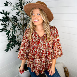 Show it Back Lightweight 3/4 Sleeve Rust Avery Mae Top