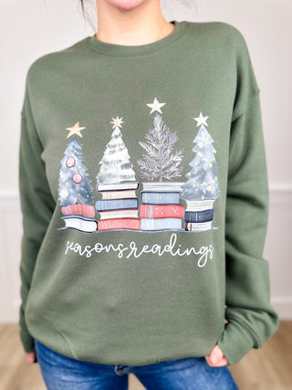 Seasons Readings Cotton Blend Long Sleeve Green Avery Mae Graphic Crewneck Sweatshirt
