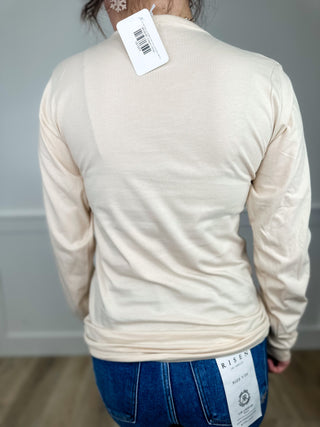 Snowy Smiles Cotton Long Sleeve Cream Avery Mae Graphic Tee Shirt