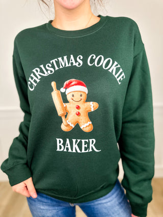 Cookie Baker Cotton Blend Long Sleeve Green Avery Mae Graphic Crewneck Sweatshirt