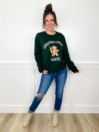 Cookie Baker Cotton Blend Long Sleeve Green Avery Mae Graphic Crewneck Sweatshirt