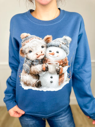 A Winter Hug Cotton Blend Long Sleeve Blue Avery Mae Graphic Crewneck Sweatshirt