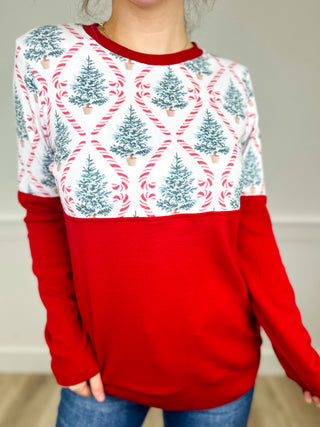 Candy Cane Forest Cotton Blend Long Sleeve Avery Mae Top