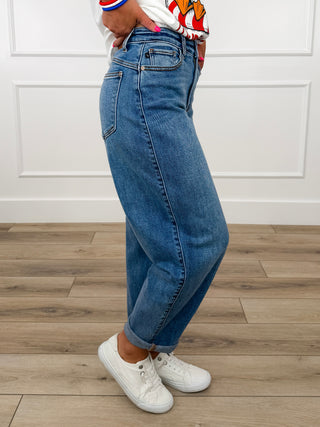 Judy Blue Kaelyn High-Rise Barrel Leg Jeans - Medium Wash (Non-Distressed)