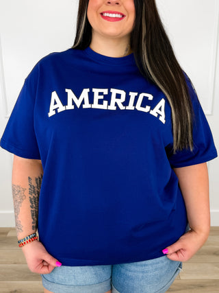 Ampersand Avenue U.S. of Yay Cotton Short Sleeve Blue Graphic Top