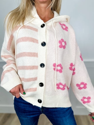 Snuggle Bloom Chenille Long Sleeve Creme Avery Mae Button Up Hooded Cardigan Top