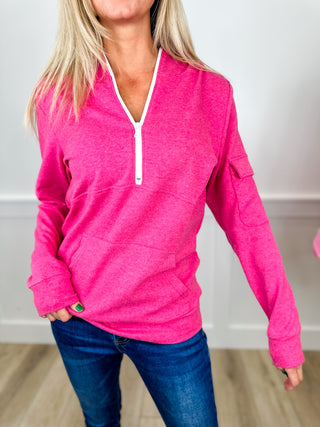 Here's My Confession Cotton Blend Long Sleeve Pink Avery Mae Half Zip Hoodie Sweatshirt