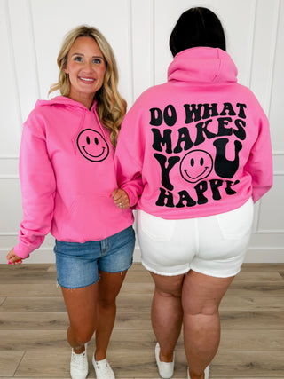 Makes You Happy Cotton Blend Long Sleeve Pink Avery Mae Graphic Hoodie Sweatshirt (Gildan)