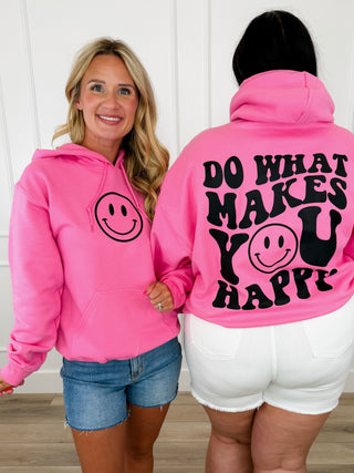 Makes You Happy Cotton Blend Long Sleeve Pink Avery Mae Graphic Hoodie Sweatshirt (Gildan)