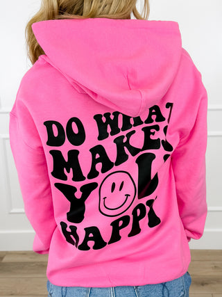 Makes You Happy Cotton Blend Long Sleeve Pink Avery Mae Graphic Hoodie Sweatshirt (Gildan)