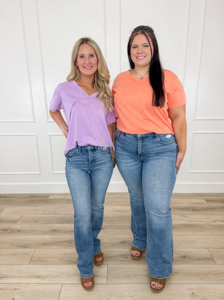 Risen Lola Tummy Control Straight Leg Jeans - Medium Wash (Distressed)