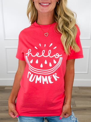 Sweetest Slice of Summer Cotton Short Sleeve Coral Avery Mae Graphic Tee Shirt (Gildan)