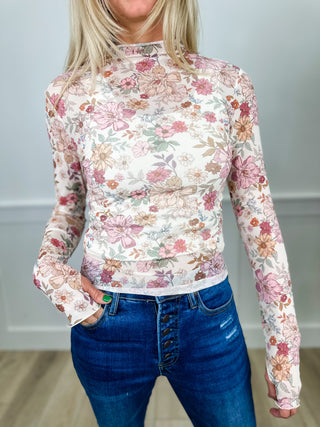 Sophisticated Trimmings Sheer Mesh Long Sleeve Ivory Avery Mae Mom Cropped Top