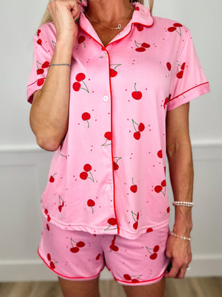 Cherry Delight Lightweight High Rise Pink Avery Mae PJ Set