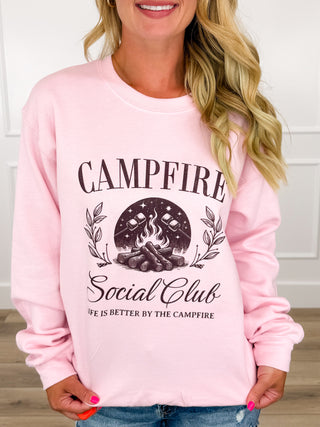 Campfire Social Club Cotton Blend Long Sleeve Pink Avery Mae Graphic Crewneck Sweatshirt (Gildan)
