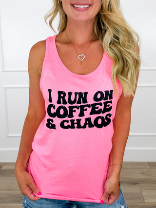 Coffee & Chaos Cotton Blend Pink Avery Mae Graphic Tank Top (Bella+Canvas)
